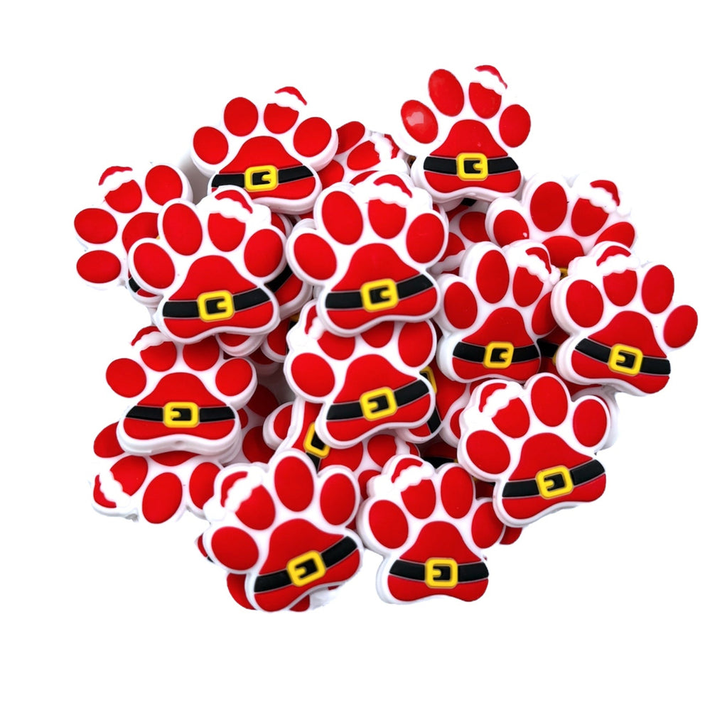 Christmas Paw Print Silicone Focal Beads