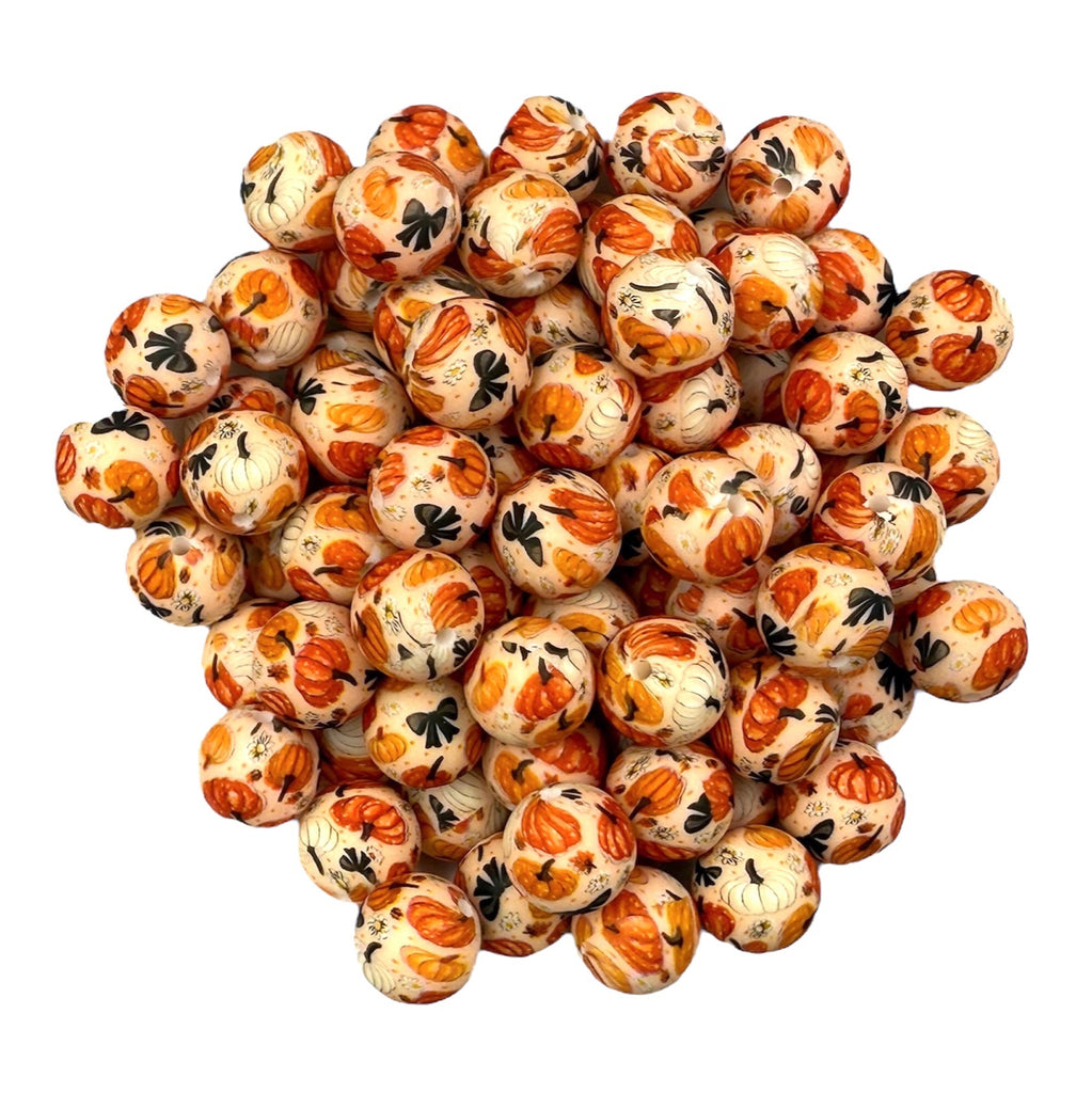 Pumpkin Patch Print Silicone Beads--15mm
