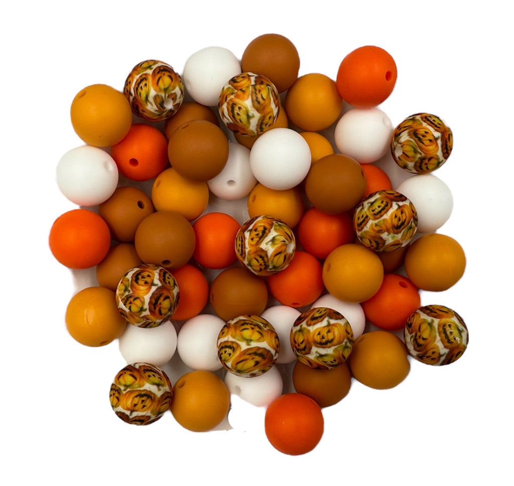 All Over Jack-O-Lantern Pumpkin Silicone Bead Mix--White, Orange, Mango, Harvest
