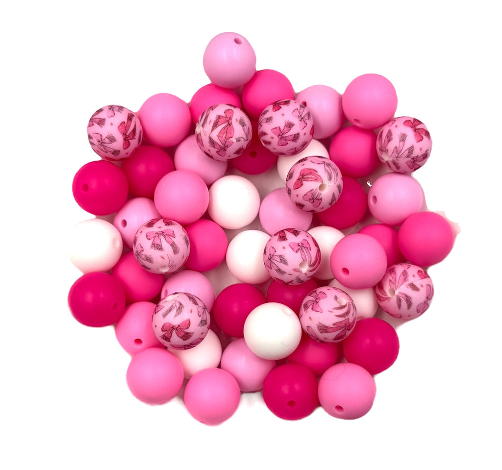 Pink Bow Silicone Bead Mix--White, Light Pink, Pink, Flamingo, Fuchsia
