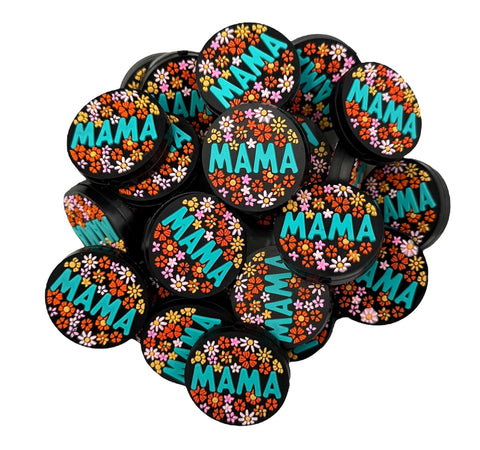 "Mama" Flower Silicone Focal Beads--Turquoise