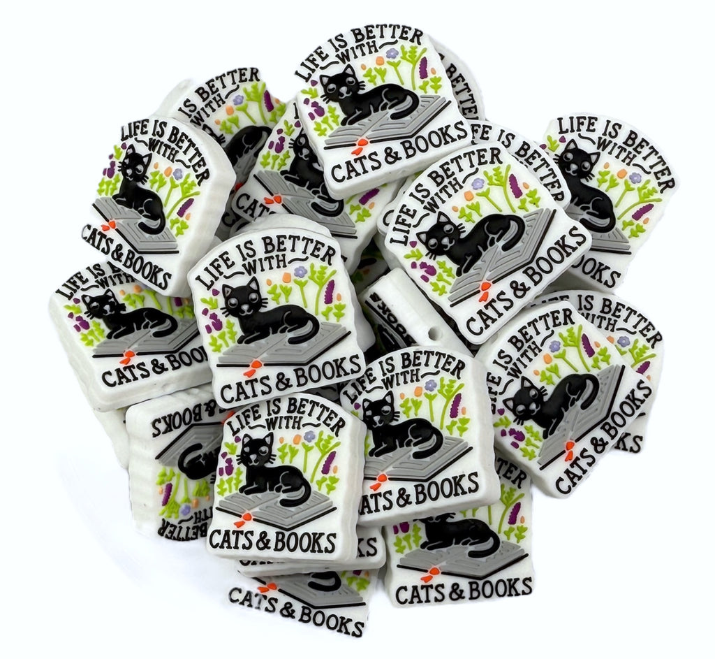Life Is Better With Cats and Books Silicone Focal Beads