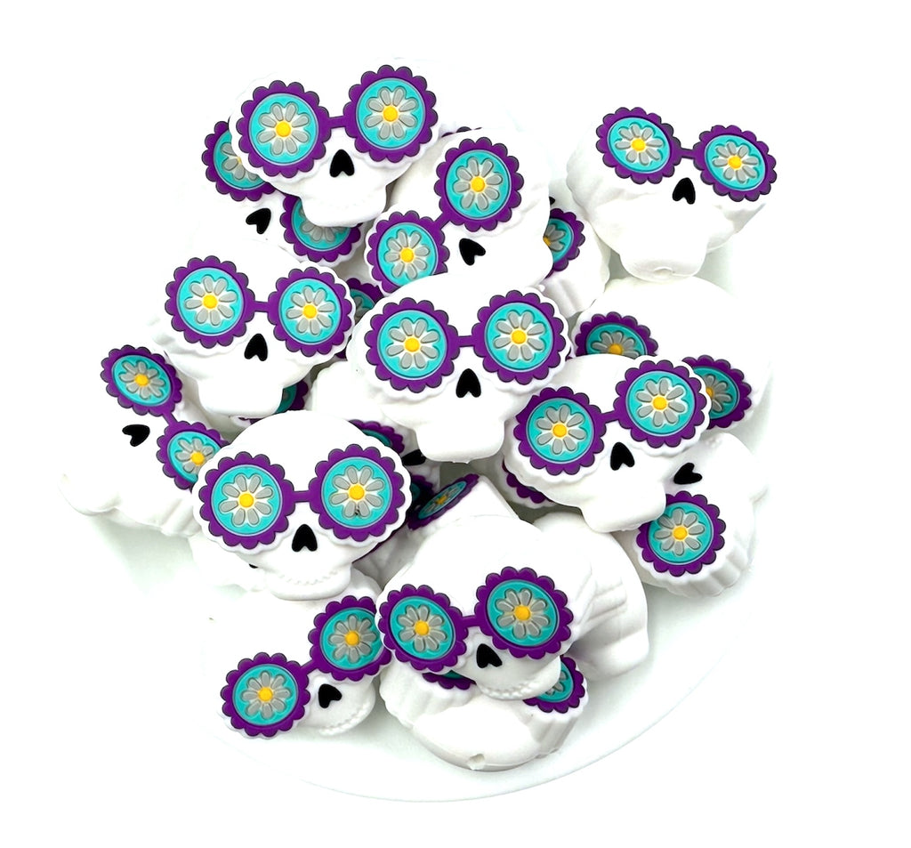 3D White Skeleton Face Silicone Focal Beads