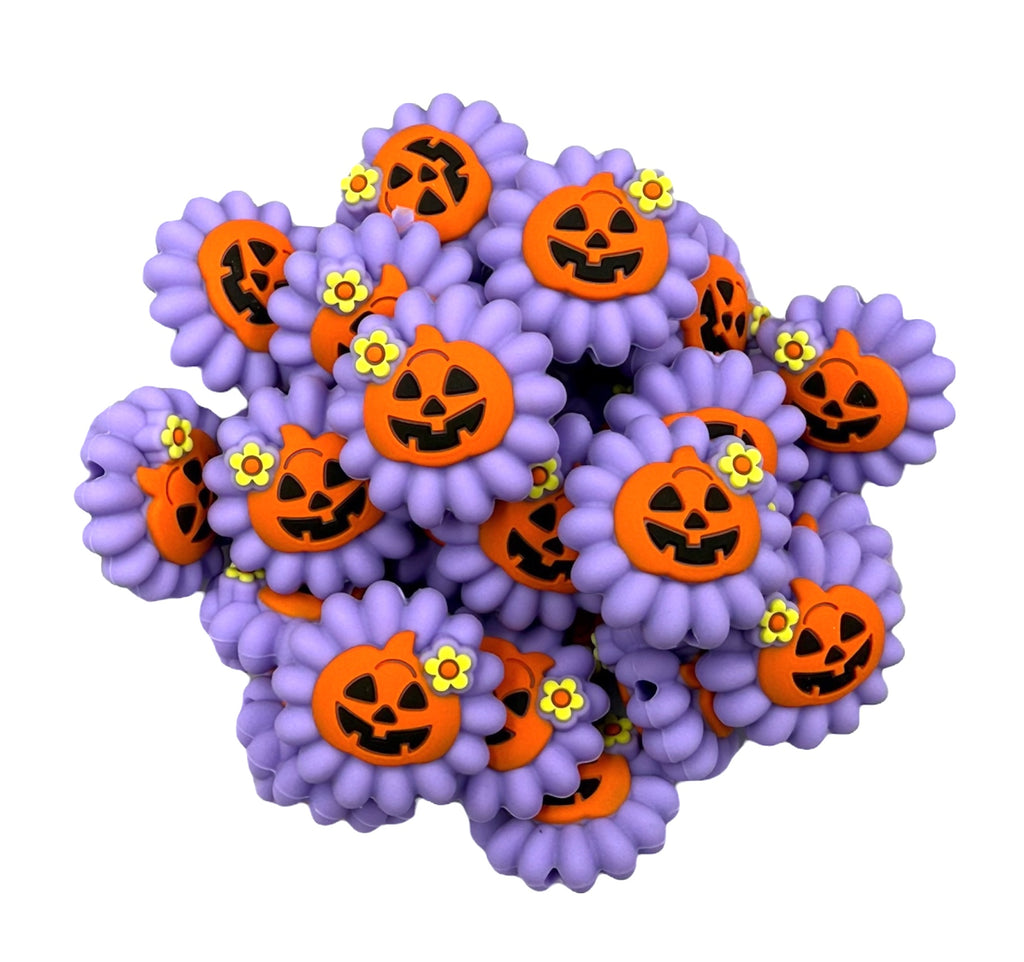 3D Purple Flower Pumpkin Silicone Focal Beads
