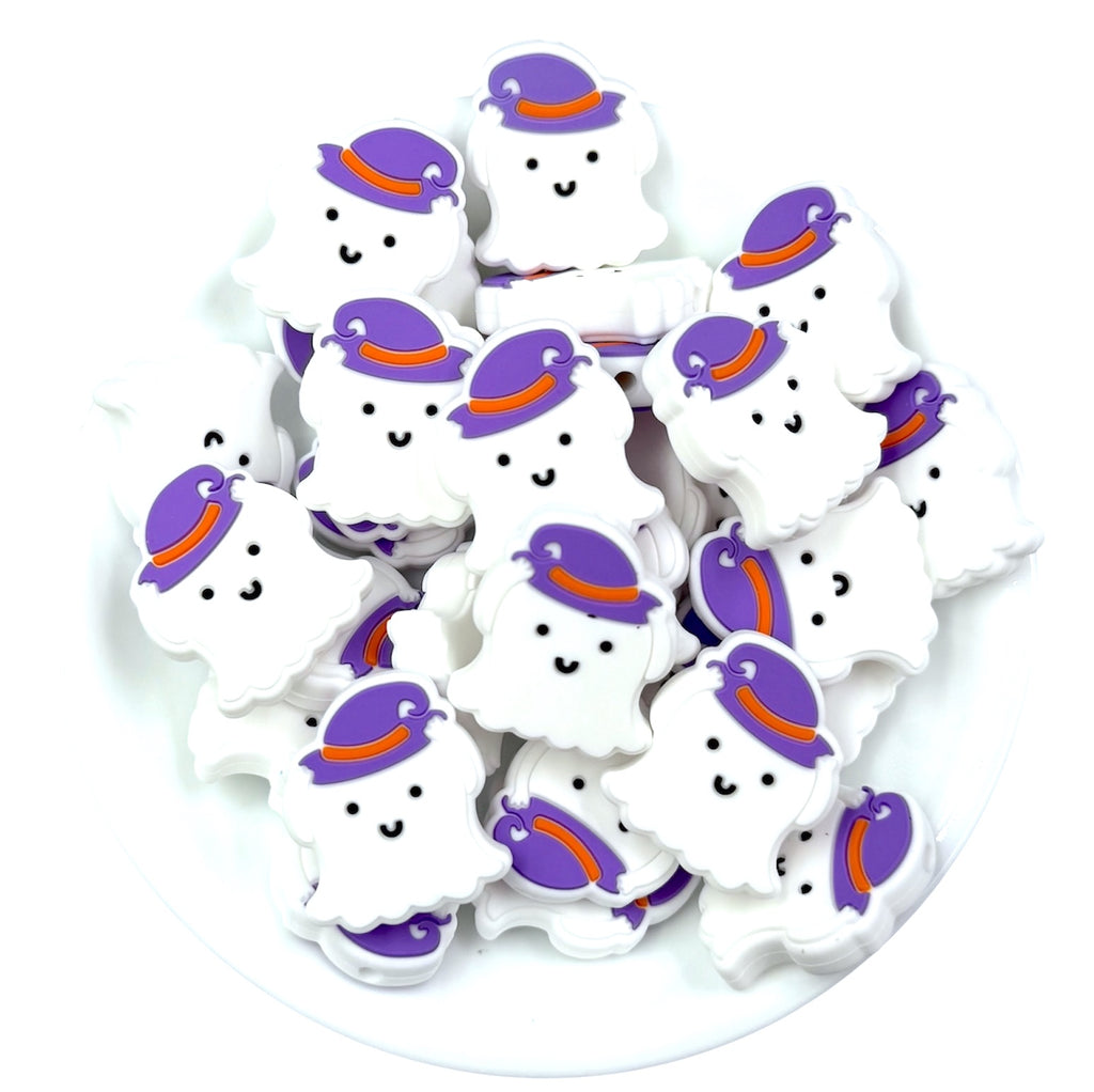 Ghost with Purple Hat Silicone Focal Beads