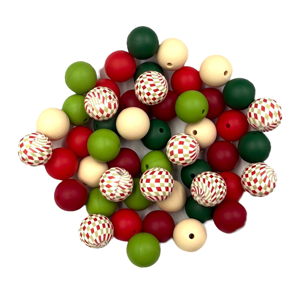 Red & Green Christmas Silicone Bead Mix--Beige, Cranberry, Forest, Red, Olive Green