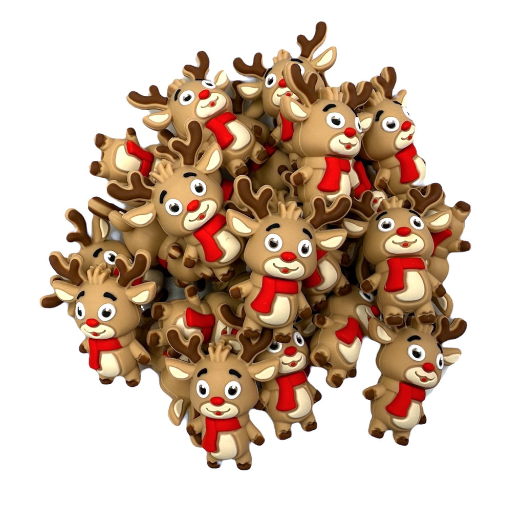 Christmas Reindeer 3D Silicone Focal Beads