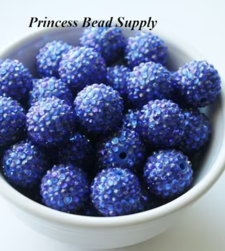 20mm Royal Blue Sparkly AB Rhinestone Chunky Beads