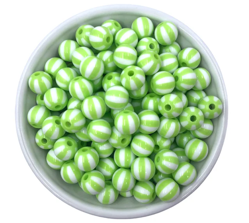 12mm Lime Green & White Beach Ball Acrylic Beads