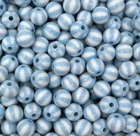 12mm Baby Blue & White Beach Ball Acrylic Beads