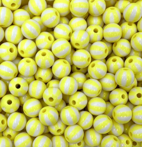 12mm Yellow & White Beach Ball Acrylic Beads