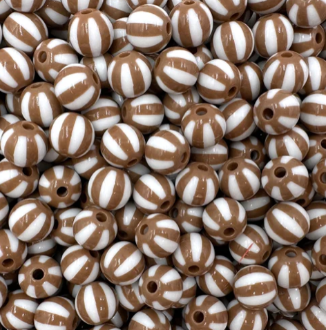 12mm Brown & White Beach Ball Acrylic Beads