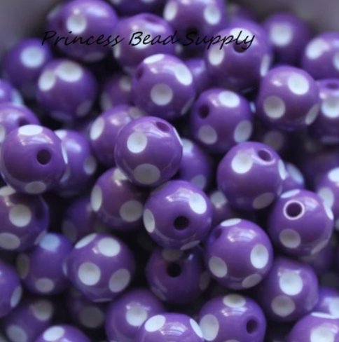 12mm Purple Polka Dot Acrylic Beads