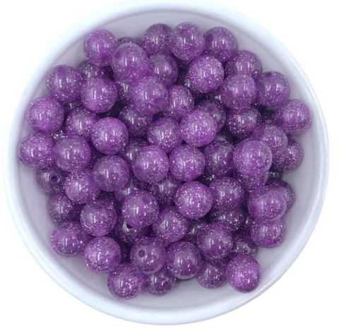 12mm Purple Glitter Acrylic Beads