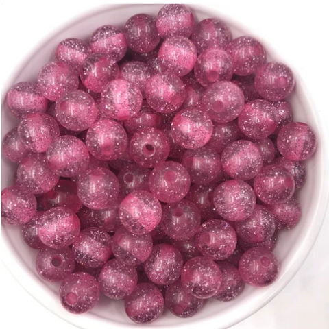 12mm Berry Pink Glitter Acrylic Beads