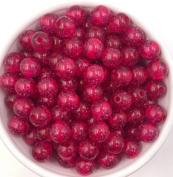 12mm Hot Pink Glitter Acrylic Beads USA Silicone Bead Supply Princess