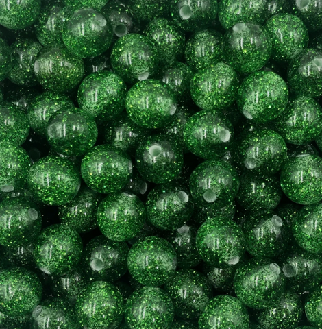 12mm Green Glitter Acrylic Beads