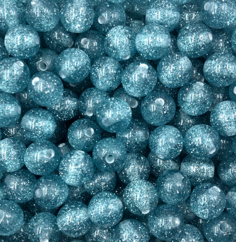 12mm Aqua Blue Glitter Acrylic Beads