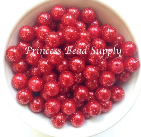12mm Red Glitter Pearls