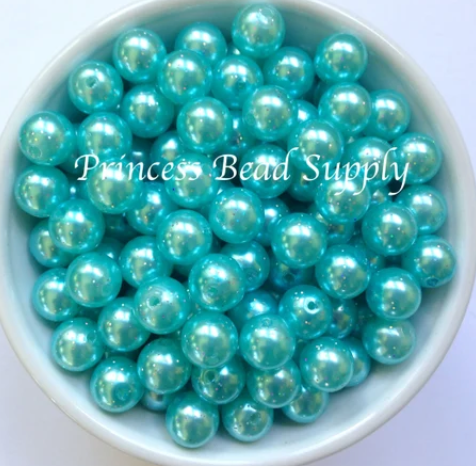 12mm Aqua Blue Glitter Pearls