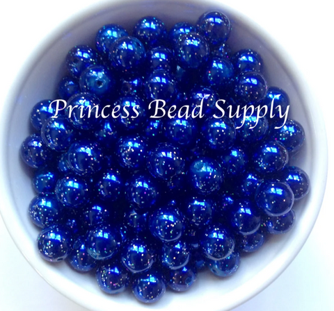 12mm Royal Blue Glitter Pearls