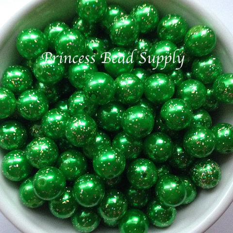 12mm Green Glitter Pearls