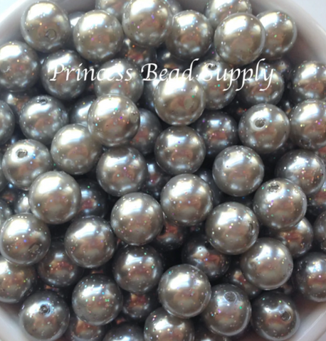 12mm Silver Glitter Pearls
