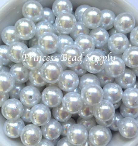 12mm White Glitter Pearls