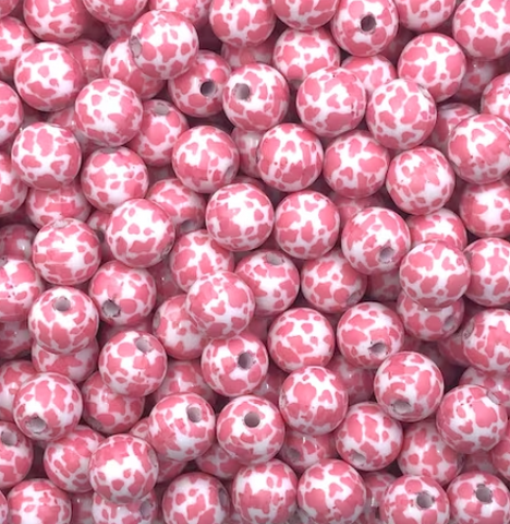 12mm Pink Cow Print Acrylic Beads