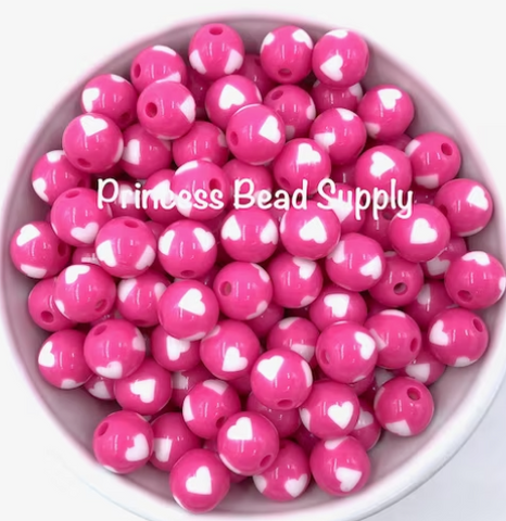 12mm Hot Pink Heart Acrylic Beads
