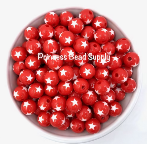 12mm Red Star Acrylic Beads