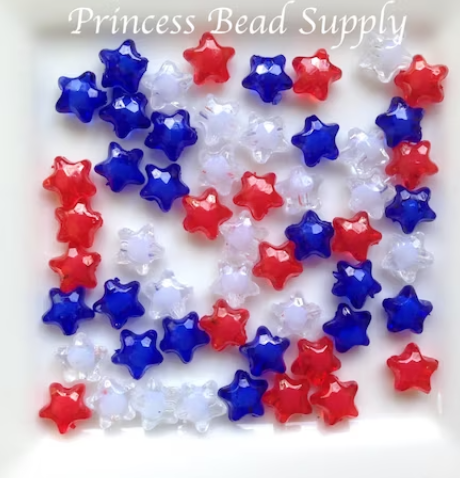 12mm Mixed Red, White & Blue Transparent Star Acrylic Beads