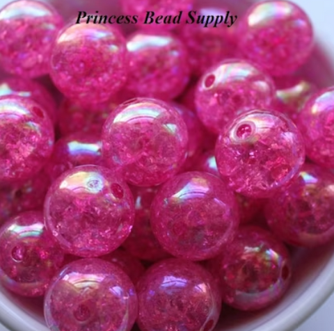 20mm Hot Pink Crackle Acrylic Beads