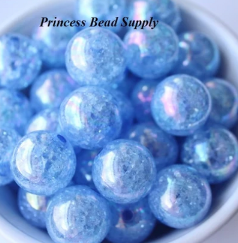 20mm Sky Blue Crackle Acrylic Beads