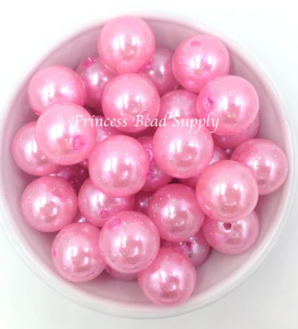20mm Pink Glitter Pearl Chunky Beads