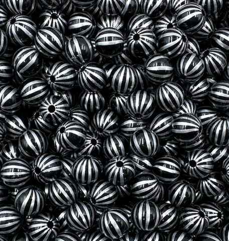 12mm Black & Silver Pin Striped Acrylic Beads