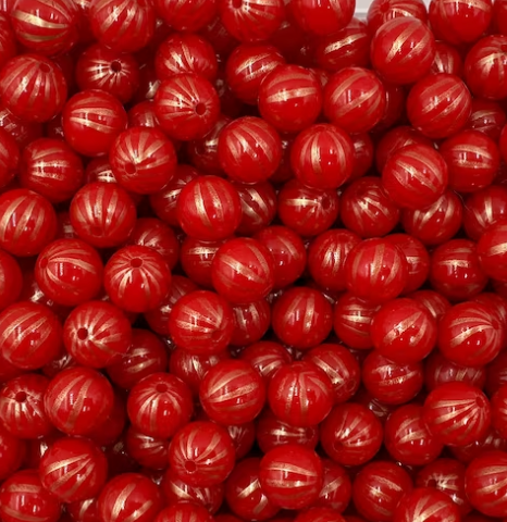 12mm Red & Gold Pin Striped Acrylic Beads