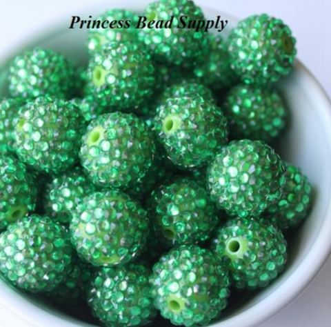 20mm Lime Green Sparkly AB Rhinestone Chunky Beads
