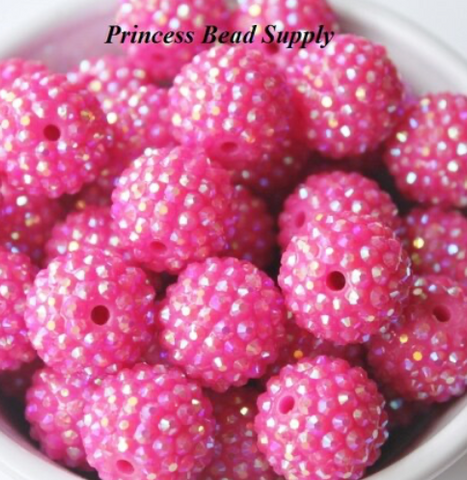 20mm Raspberry Pink AB Rhinestone Chunky Beads