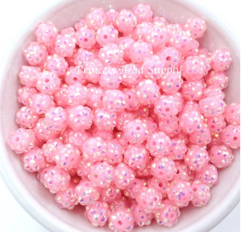 12mm Pink Rhinestone Acrylic Beads
