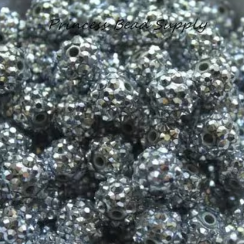 12mm Silver Rhinestone Acrylic Beads