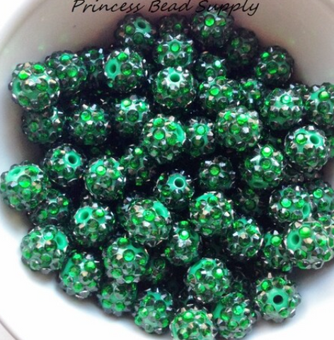 12mm Dark Green Rhinestone Acrylic Beads