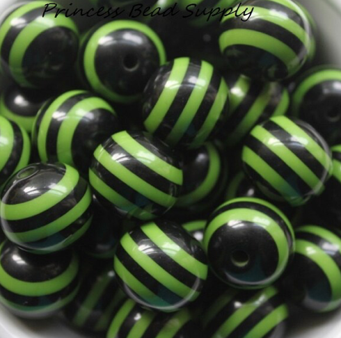 20mm Green & Black Striped Chunky Beads