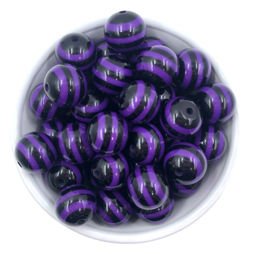 20mm Purple & Black Striped Chunky Beads