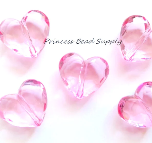 25mm Faceted Transparent Heart Chunky Beads--Light Pink
