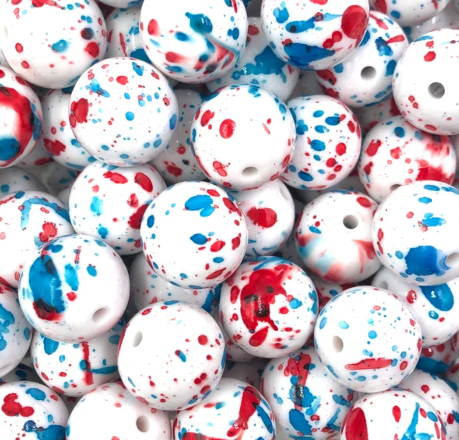 20mm Red and Sky Blue Splatter Chunky Beads