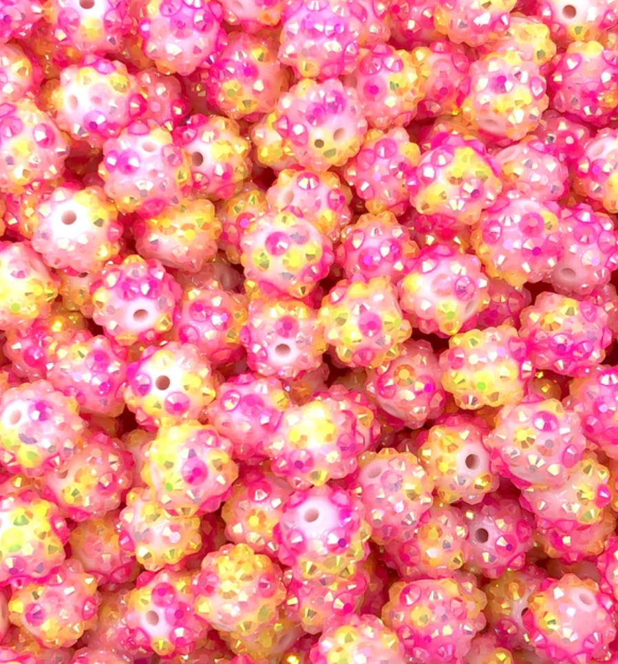 12mm Shades of Pink and Yellow Confetti Rhinestone Acrylic Beads
