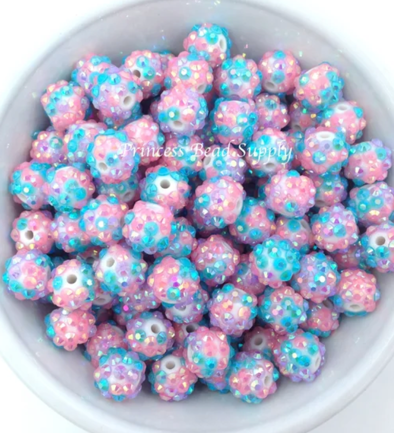 12mm Pink, Purple & Blue Confetti Rhinestone Acrylic Beads
