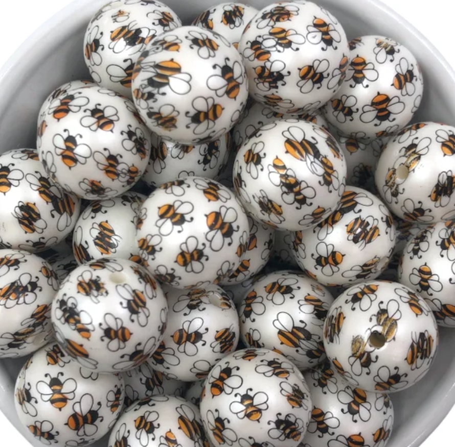 20mm Bee Printed Chunky Beads