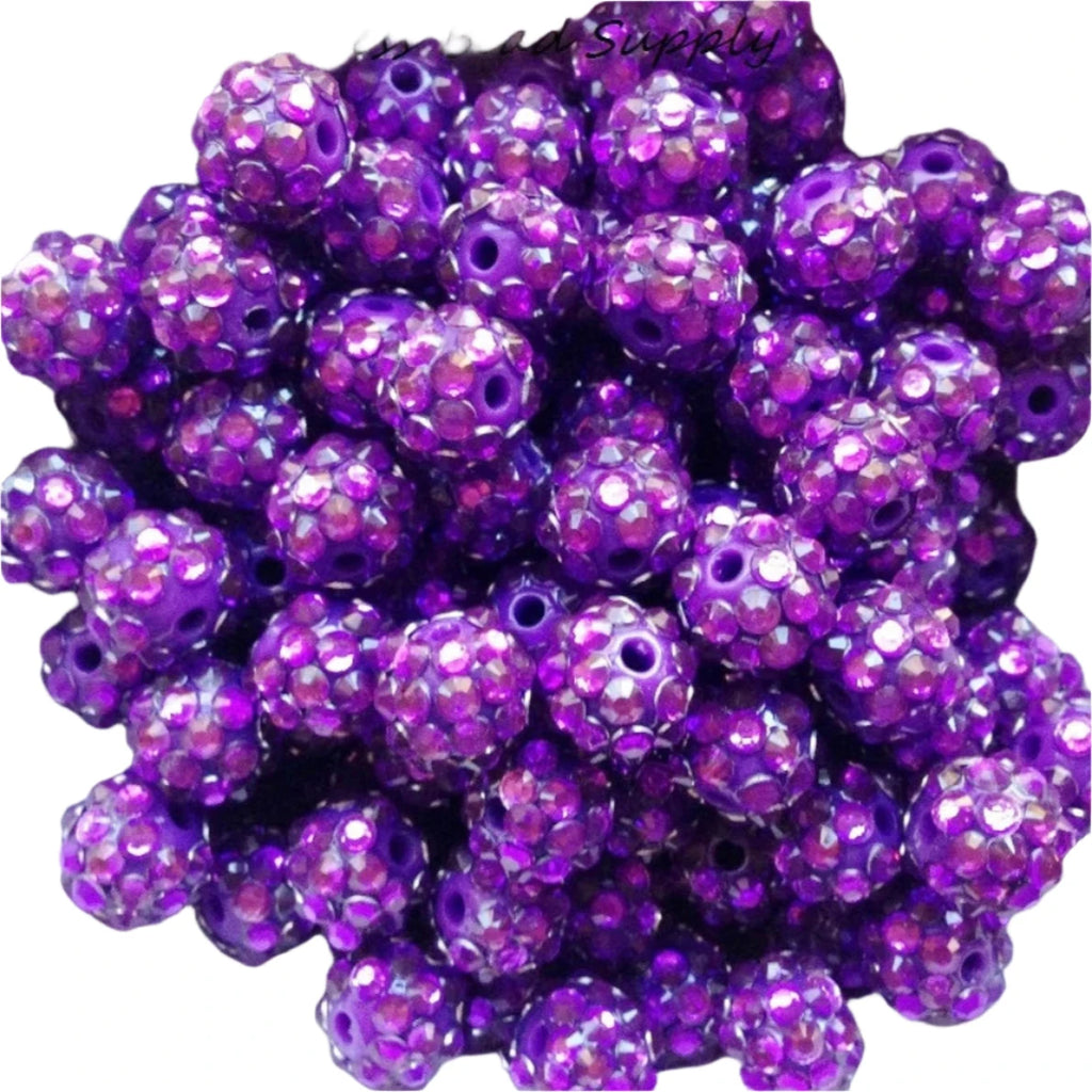12mm Dark Purple Sparkly Rhinestone Beads